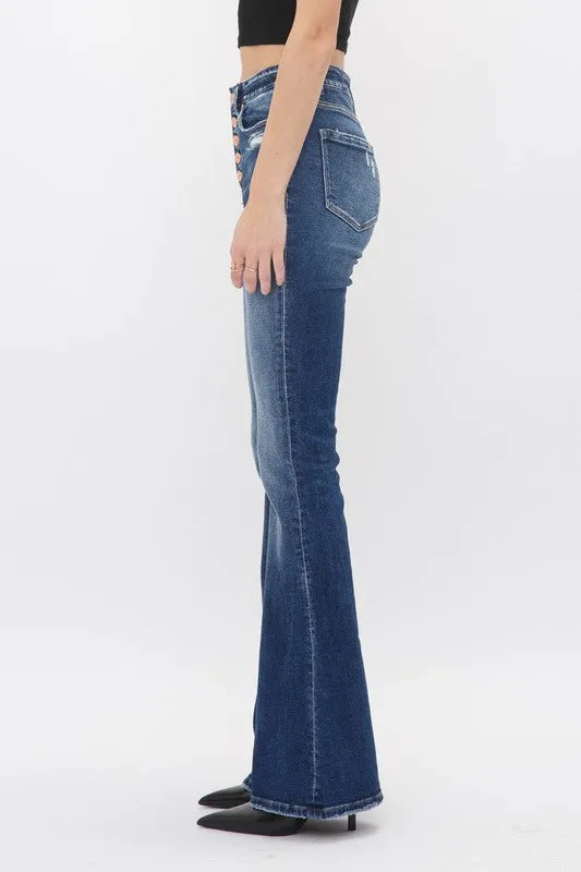 High Rise Button Fly Flare Denim Jeans - Mica | FINAL SALE