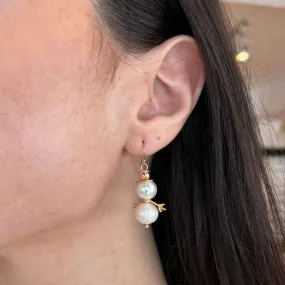Holiday Snowman Pearl Drop Earrings