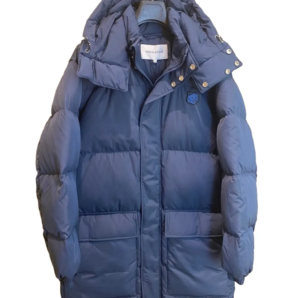 Hooded Long Puffer In Nylon With Bold Fox Head Patch