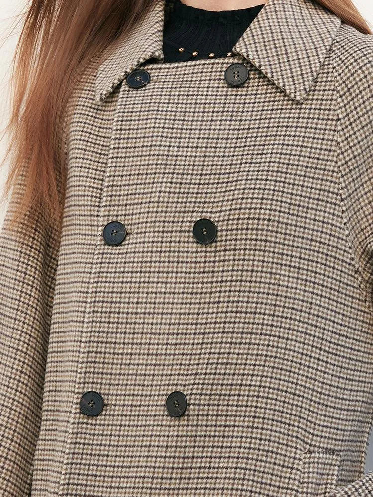 Houndstooth Pattern Wool Coat