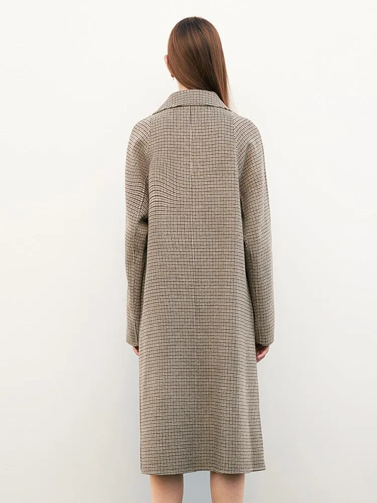 Houndstooth Pattern Wool Coat