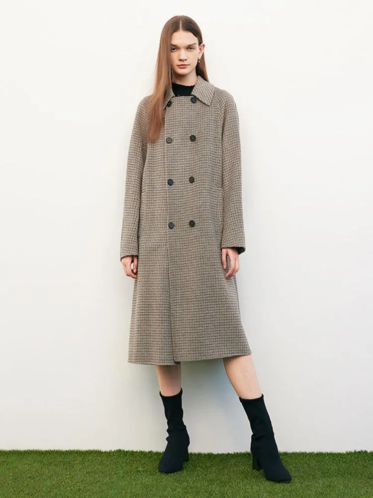 Houndstooth Pattern Wool Coat