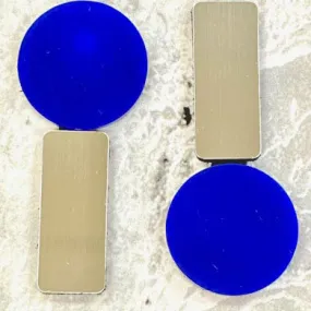 Iskin Sisters Earrings, Bauhaus, Silver/Blue
