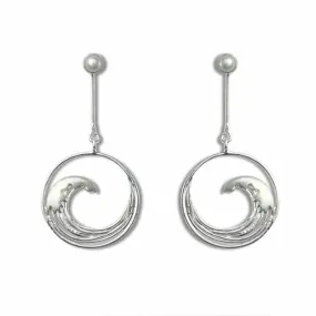 Japanese Inspired Hokusai The Great Wave Sterling Silver & Pearl Long Earrings