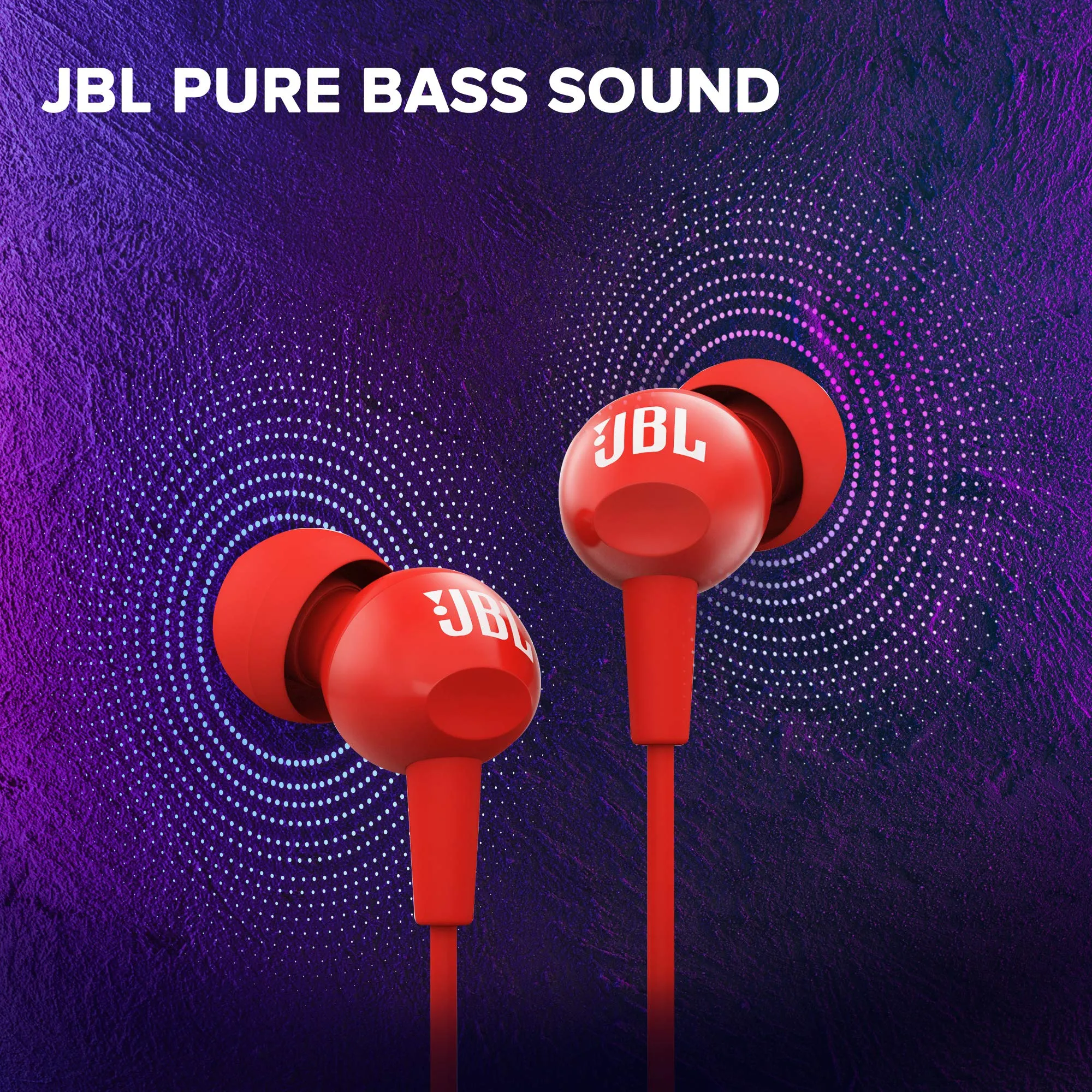 JBL C100SI Wired In Ear Headphones with Mic, JBL Pure Bass Sound, One Button Multi-function Remote, Premium Metallic Finish, Angled Buds for Comfort fit (Red)