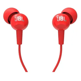 JBL C100SI Wired In Ear Headphones with Mic, JBL Pure Bass Sound, One Button Multi-function Remote, Premium Metallic Finish, Angled Buds for Comfort fit (Red)