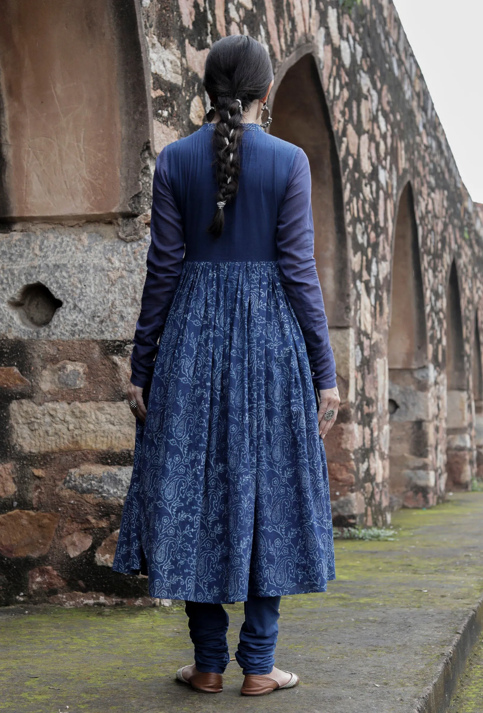 Jemin Indigo Cotton Hand Block Printed Pishwas Style Kurta Dress
