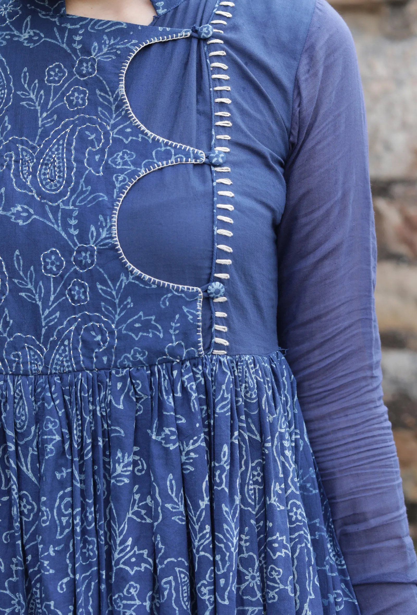 Jemin Indigo Cotton Hand Block Printed Pishwas Style Kurta Dress
