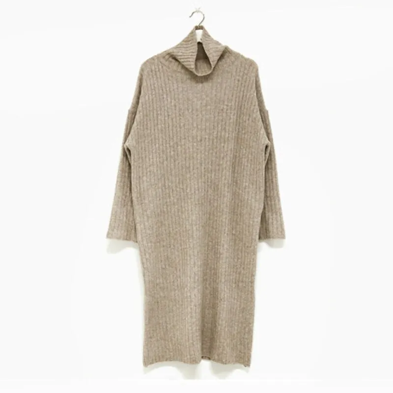 Joskaa Ribbed Knitted Midi Dresses Women Autumn Winter 2024 New Pullovers Long Sleeve A Line Korean Turtleneck Sweater Dress