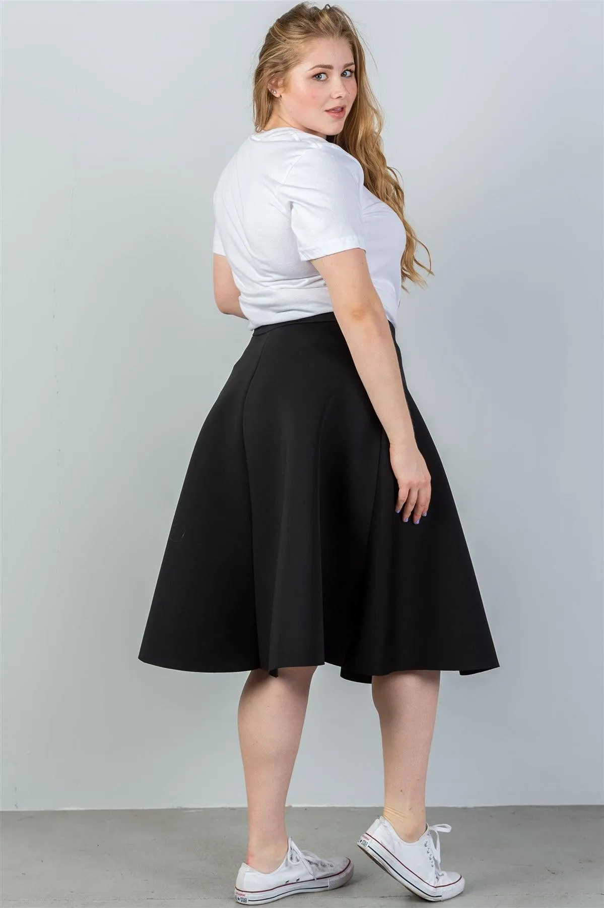 Junior Plus Size Black Midi Skirt /2-2-2-1
