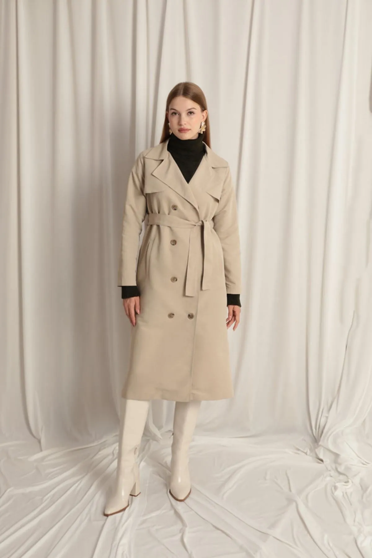KKT Torino Fabric Liquid Proof Maxi Length Women's Stone TrenchCoat - East Lansing