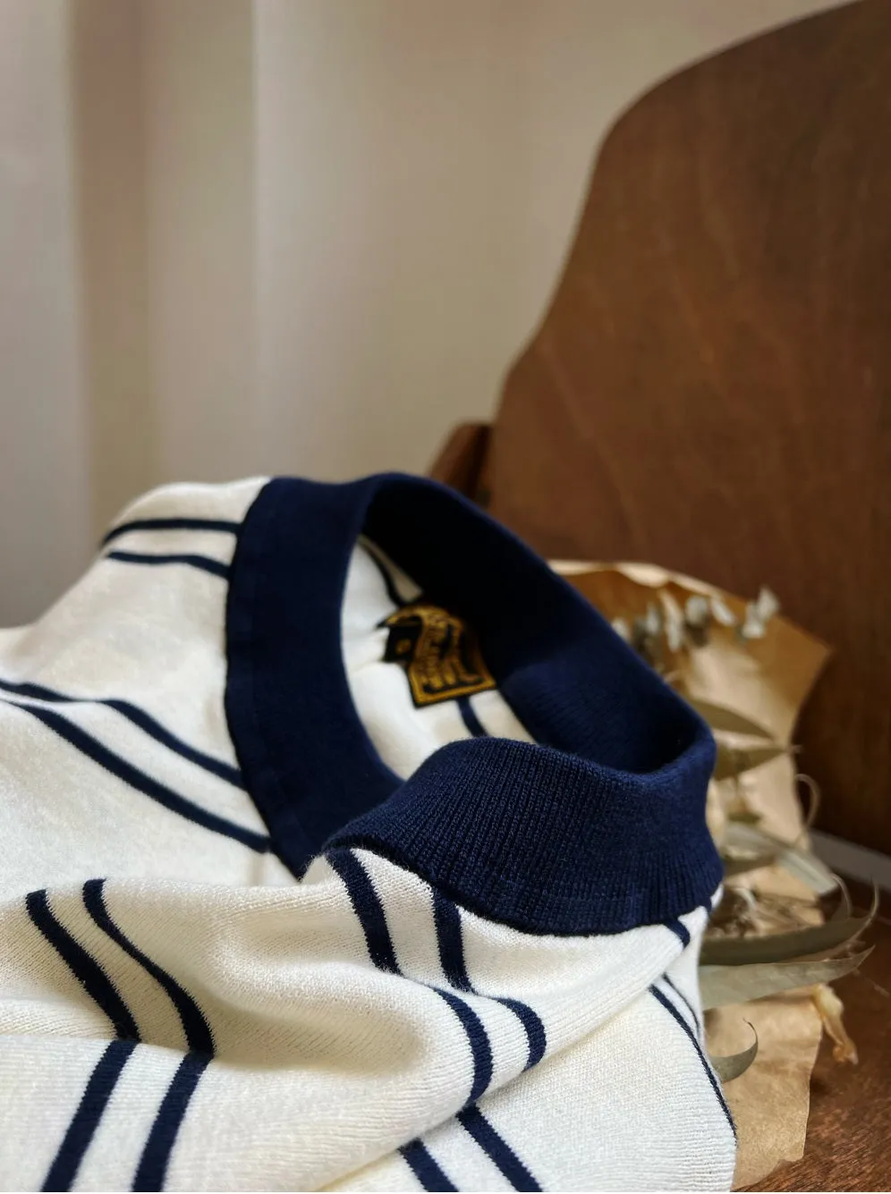 Knitted T-shirt - White Navy Nautical Stripes