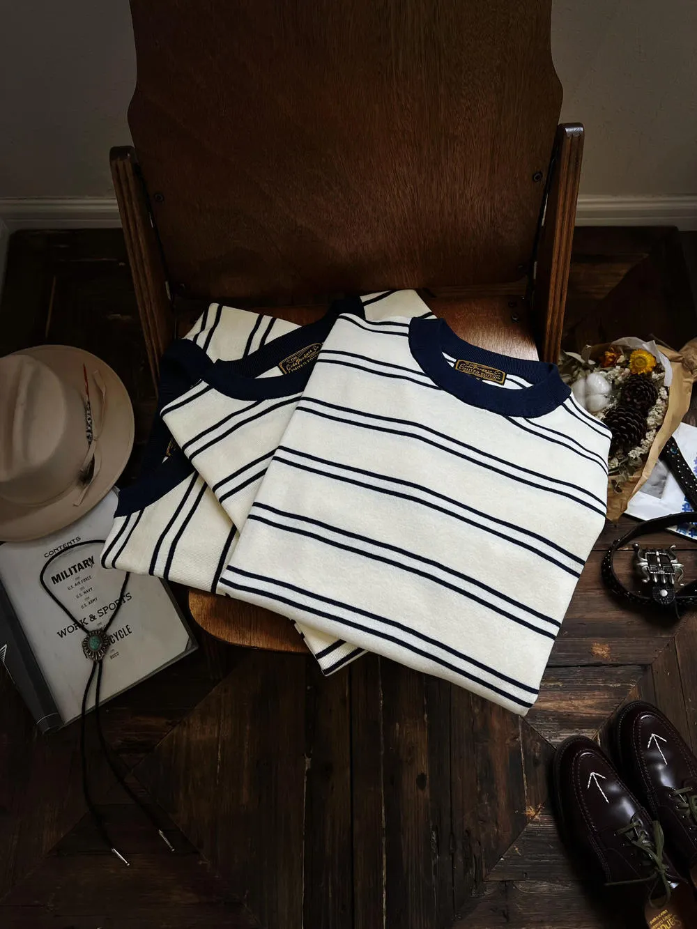 Knitted T-shirt - White Navy Nautical Stripes