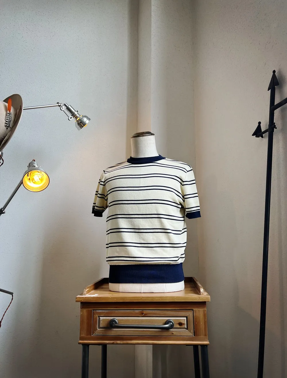 Knitted T-shirt - White Navy Nautical Stripes