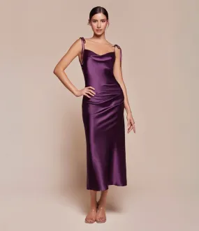 Ladivine by Cinderella Divine Eggplant Slim Fit Satin Midi Dress