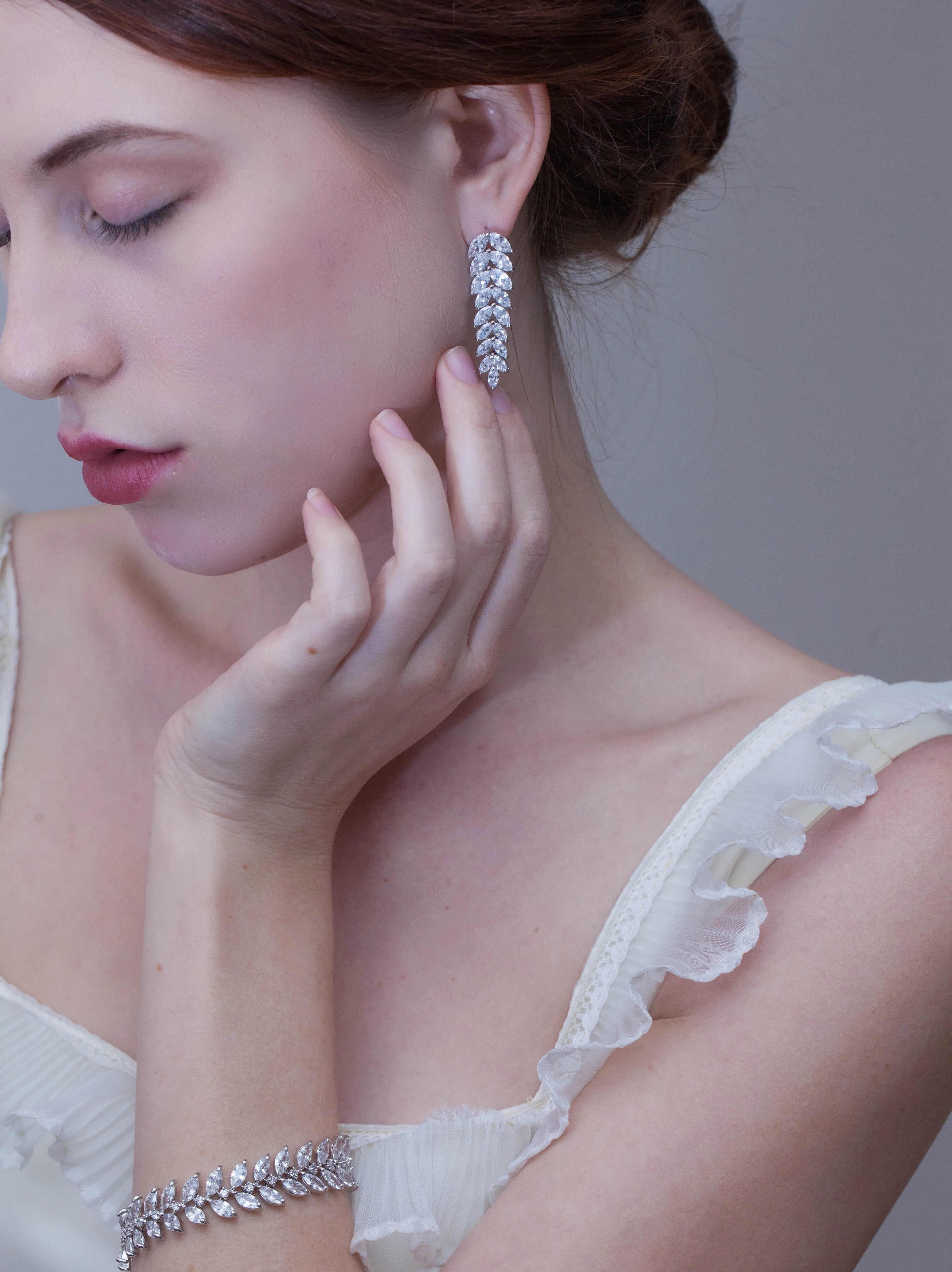 Laurel Leaf Inspired Crystal Dangle Earrings
