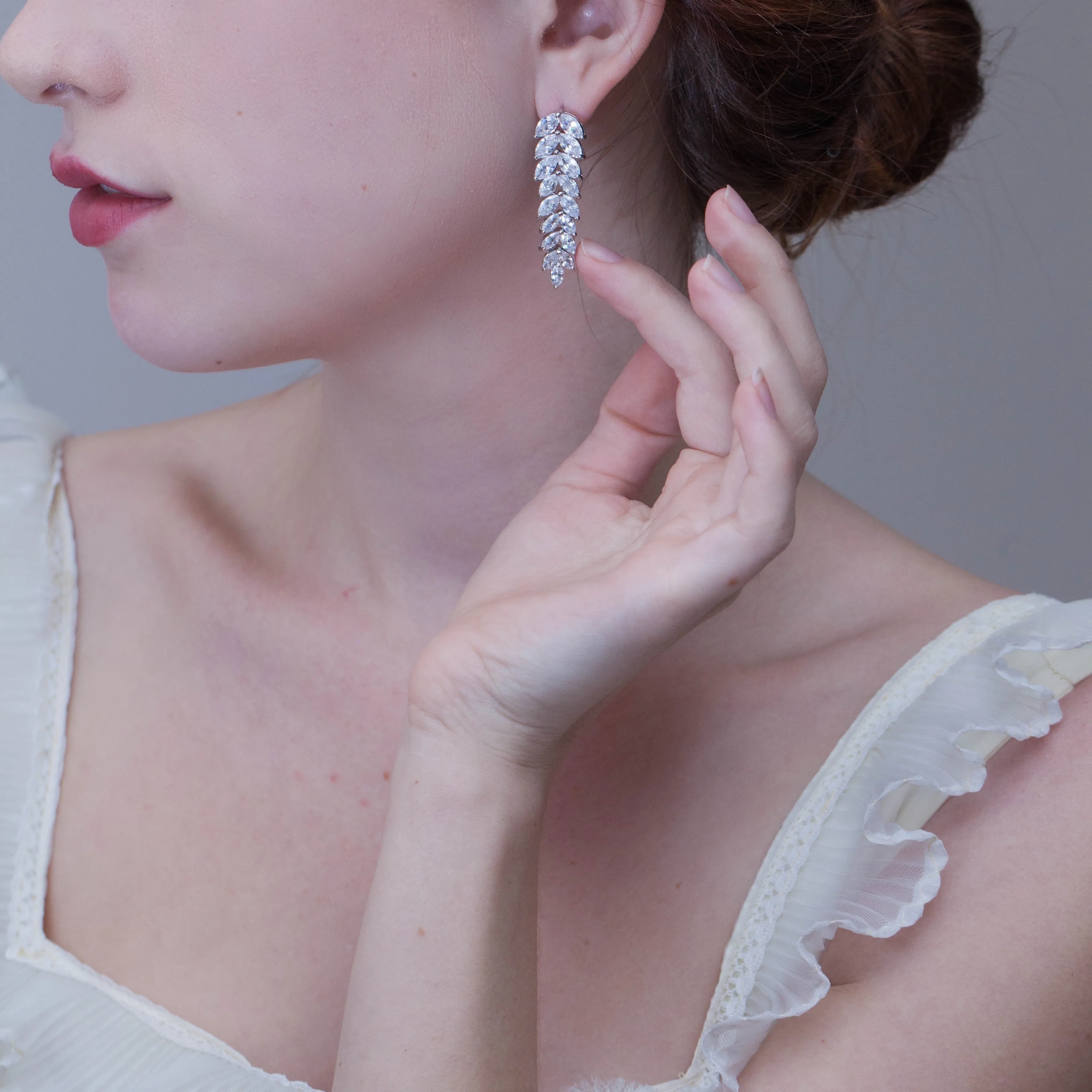 Laurel Leaf Inspired Crystal Dangle Earrings