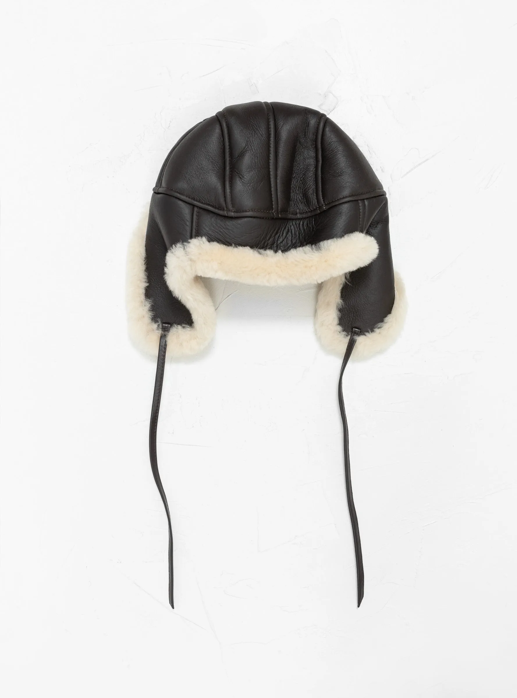 Leather Back Straight Hair Trapper Hat Chocolate Seal