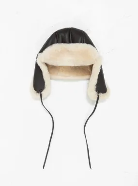 Leather Back Straight Hair Trapper Hat Chocolate Seal