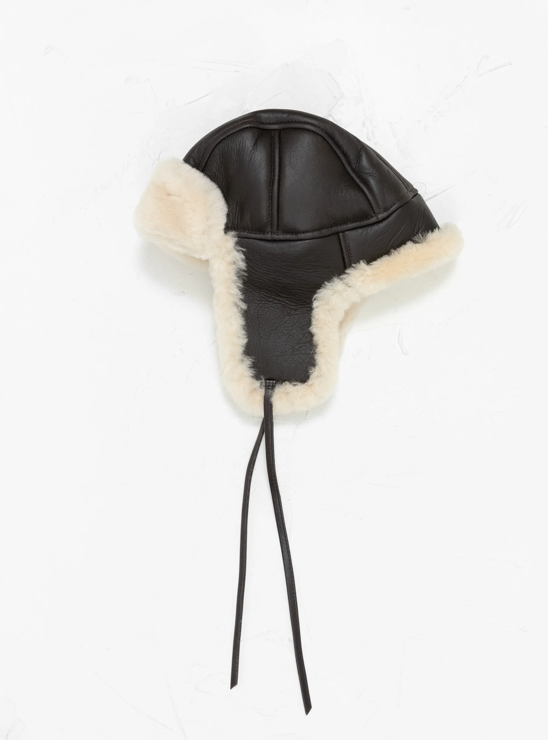 Leather Back Straight Hair Trapper Hat Chocolate Seal
