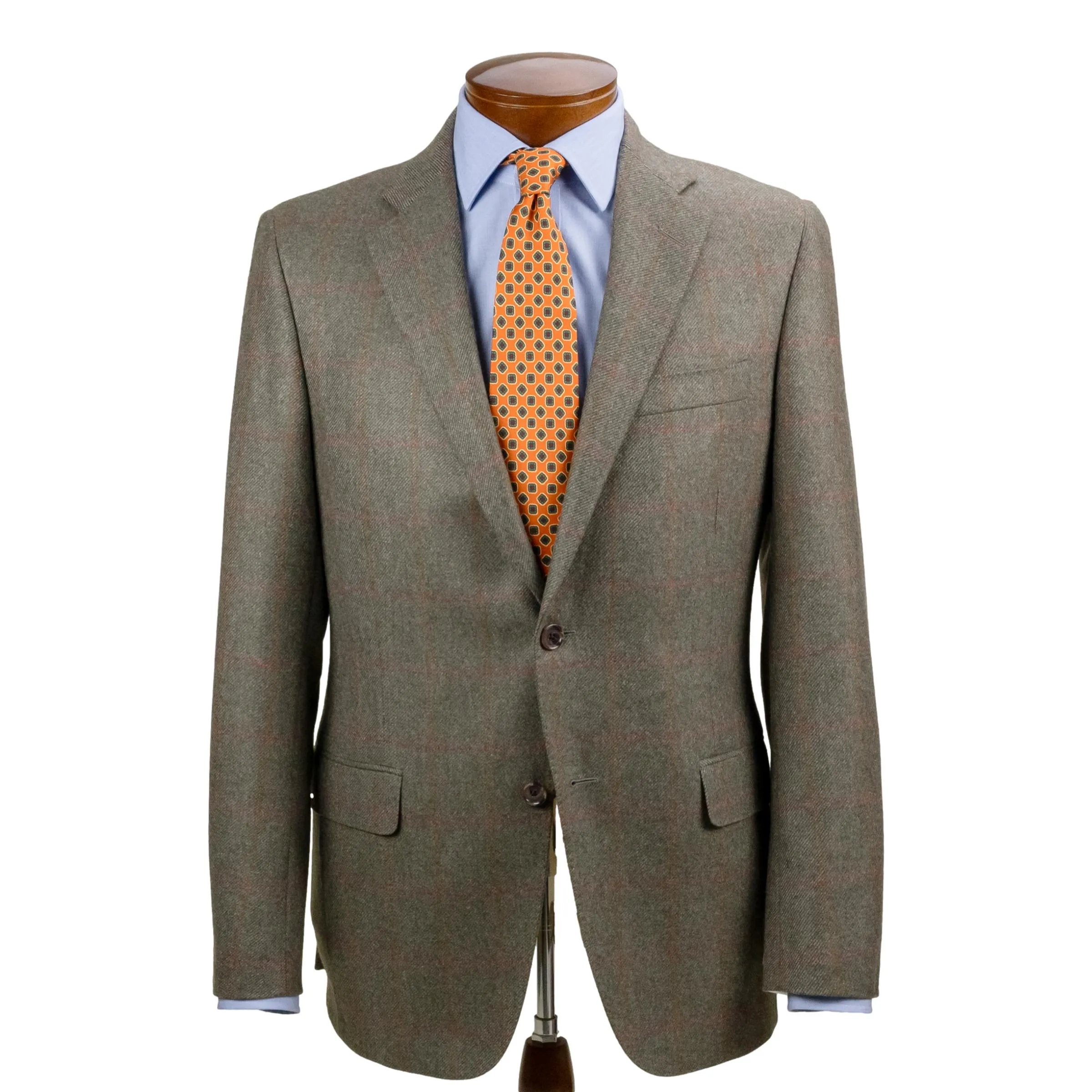 Light Red and Orange Double Windowpane Cashmere Sport Coat