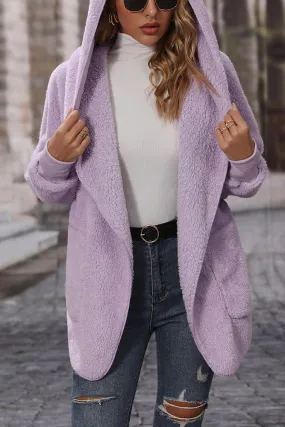 Lilac Oversize Open Hooded Fleece Coat