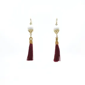 Little Lotus Silk Tassel Earrings - Red Brown