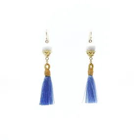 Little Lotus Silk Tassel Earrings - Sky Blue