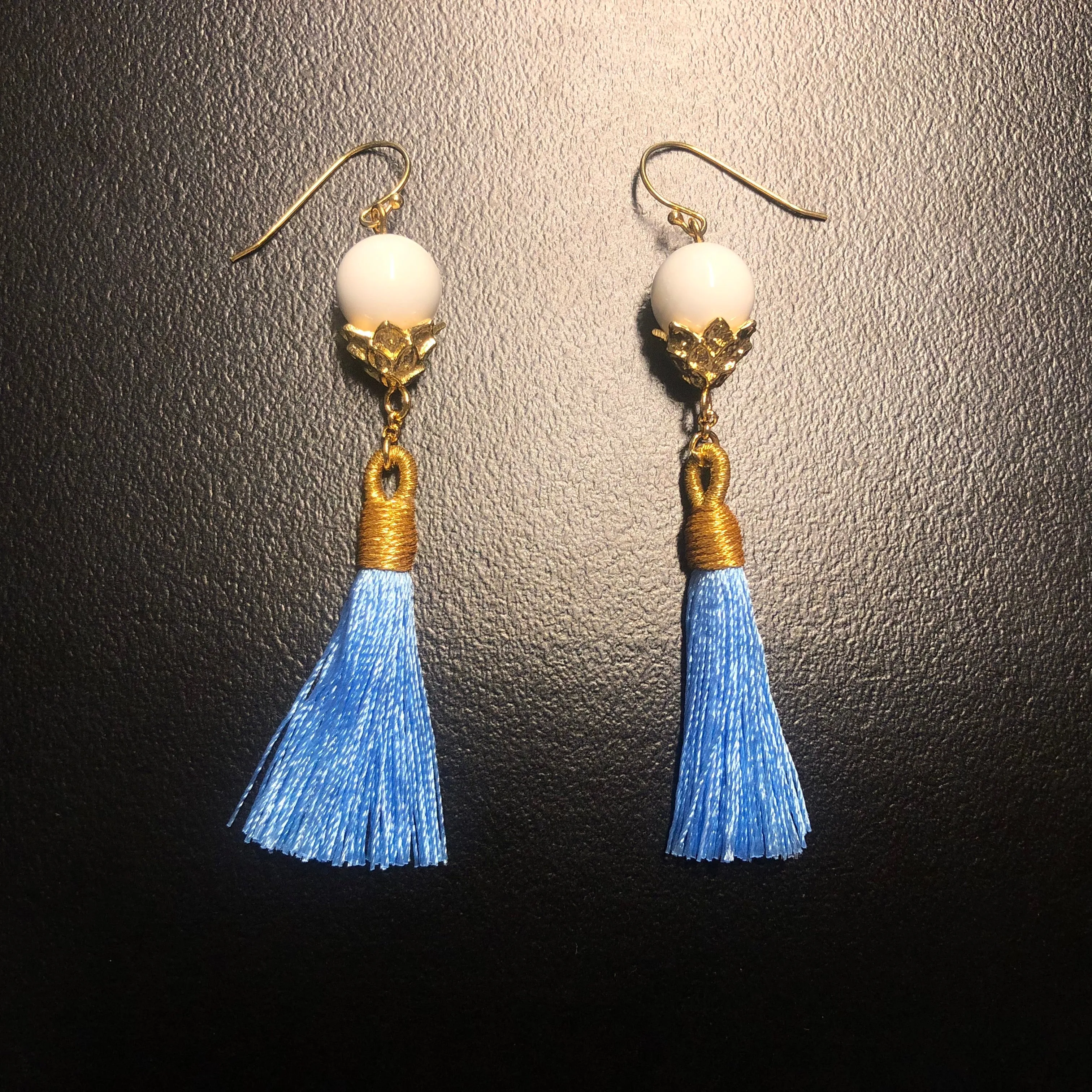 Little Lotus Silk Tassel Earrings - Sky Blue