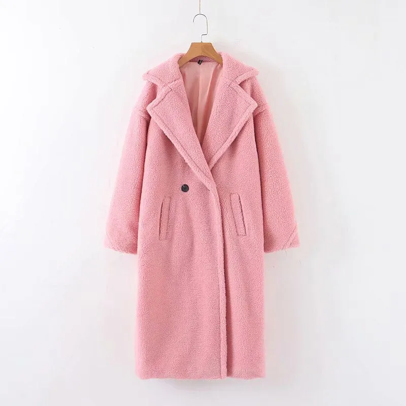 Long Faux Lamb Fur Coat