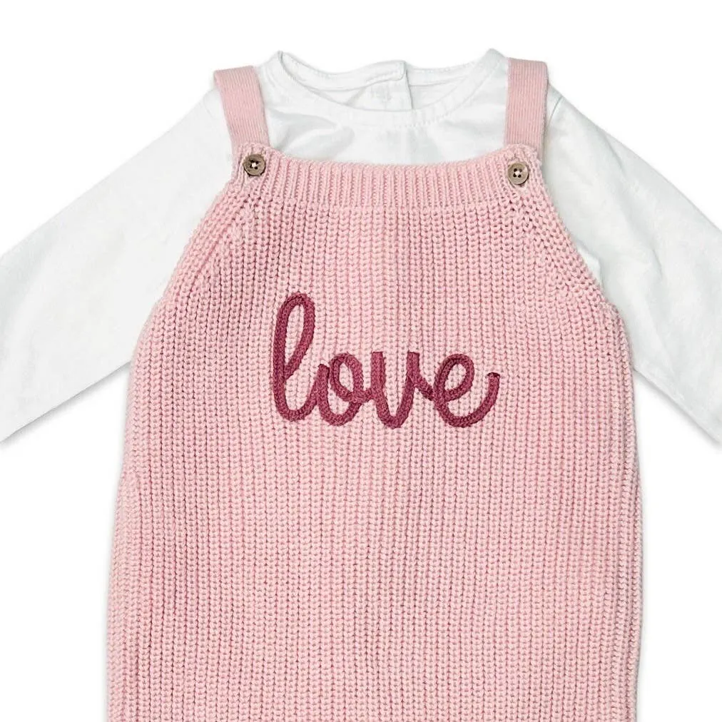 LOVE Embroidered Chunky Sweater Knit Baby Overall & Bodysuit