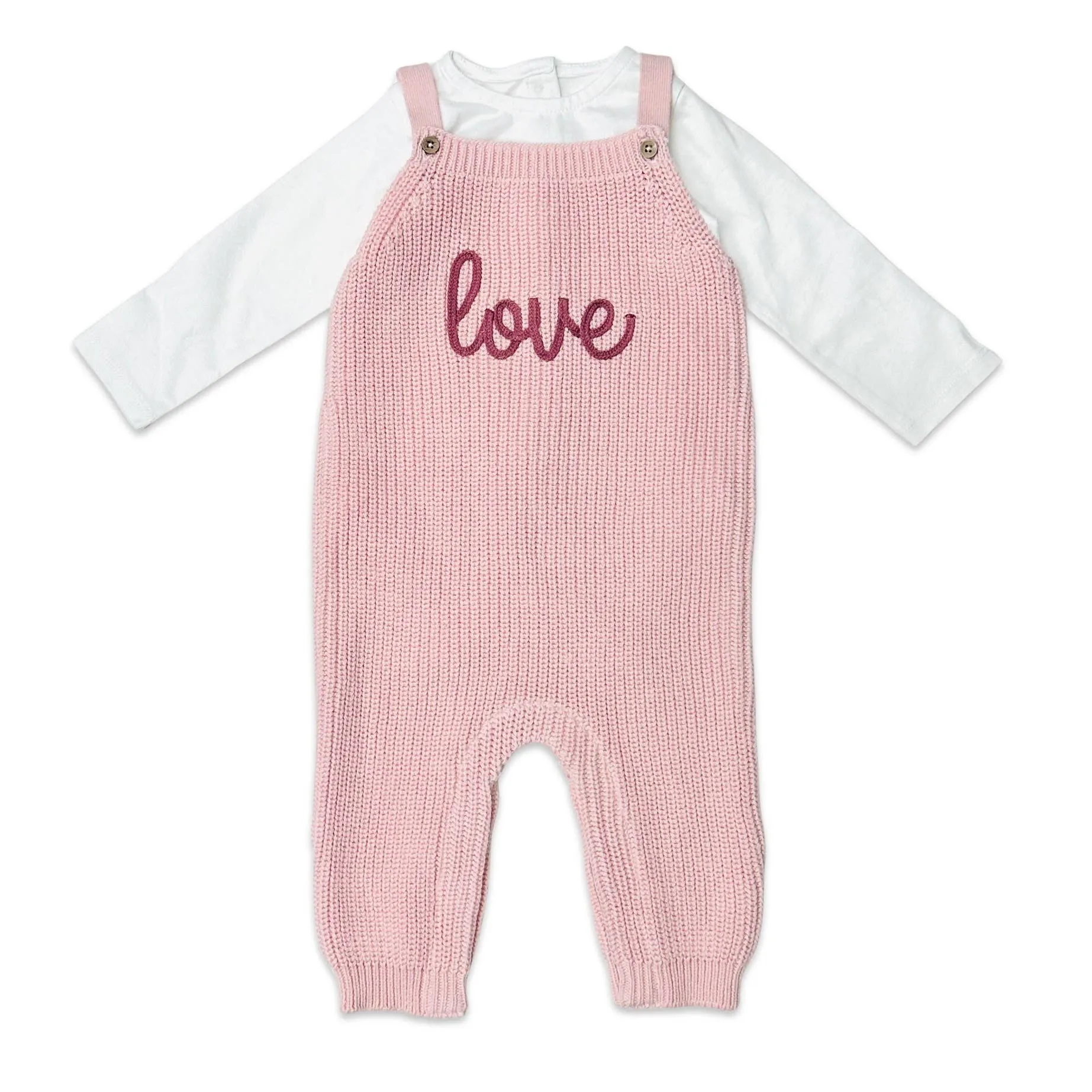 LOVE Embroidered Chunky Sweater Knit Baby Overall & Bodysuit
