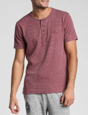 Ludgate Waffle Burnout Henley T-Shirt In Oxblood - Tokyo Laundry