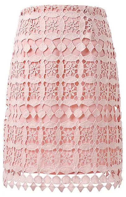 Macrame Frill-Hem Top & Skirt Set, Pink