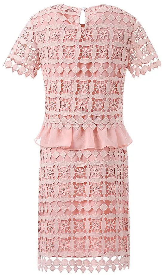Macrame Frill-Hem Top & Skirt Set, Pink