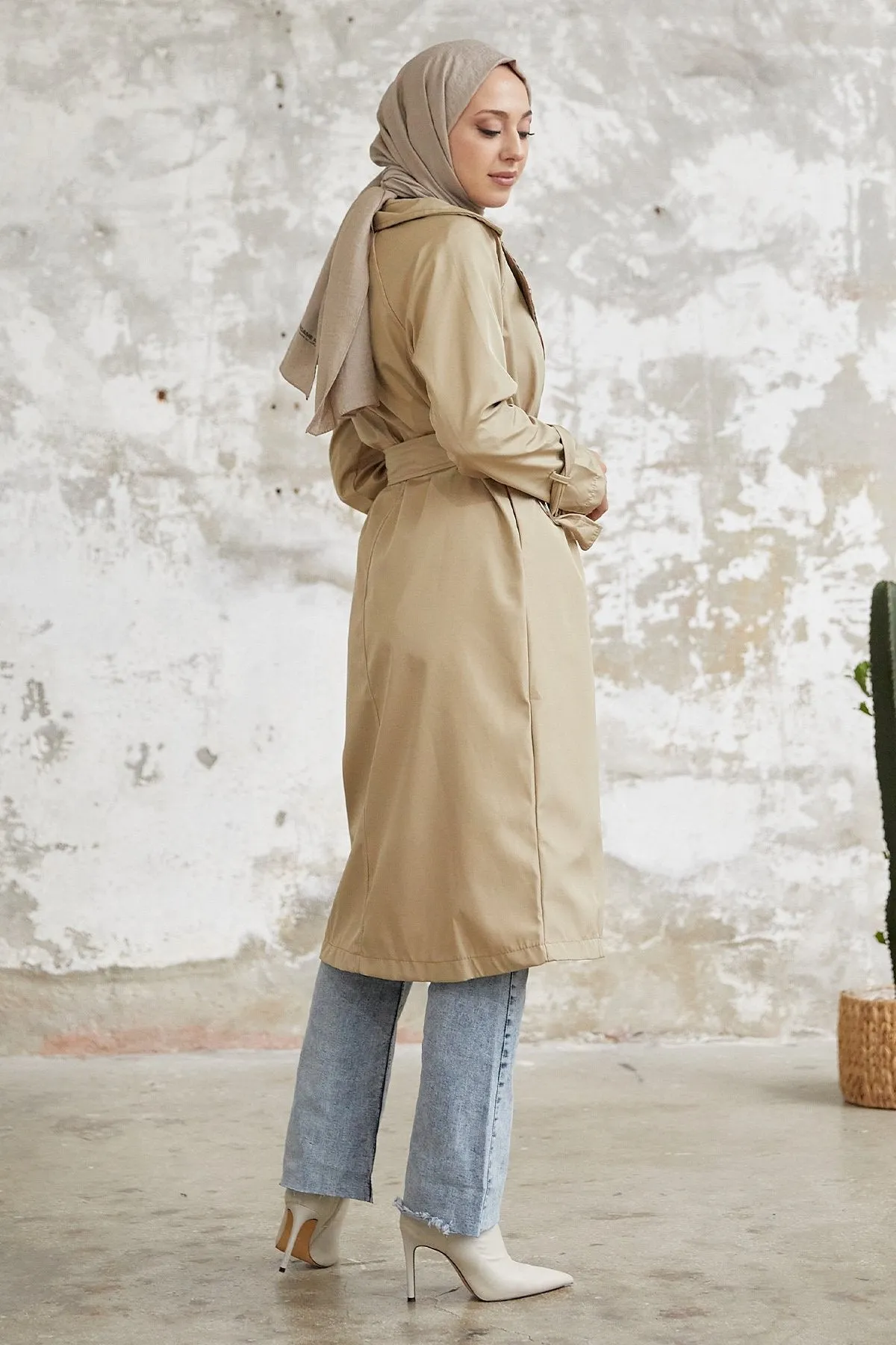 MDS Women Eleta Double-Breasted Checkered Trench Coat - Beige - Upper Hutt