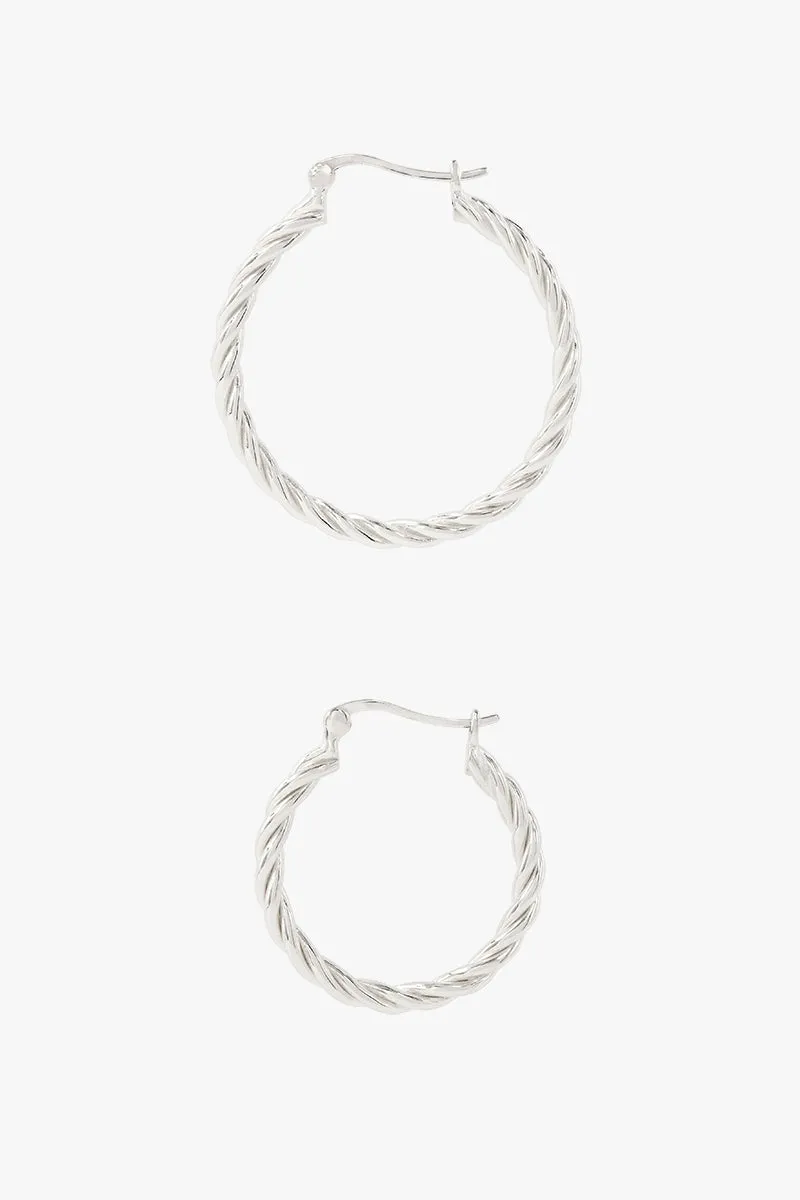 Medium twisted hoop earring silver 30mm