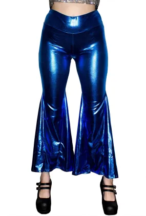 Metallic Sapphire Blue Flared Disco Pants