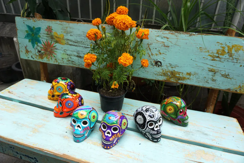 Mexican Painted Skulls, Set of 12 Medium Size Skulls, Day of the Dead Decorations