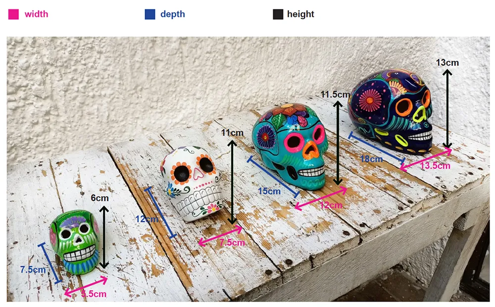 Mexican Painted Skulls, Set of 12 Medium Size Skulls, Day of the Dead Decorations