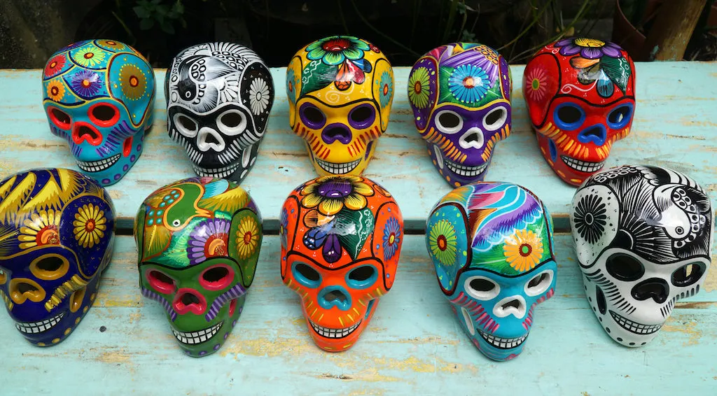 Mexican Painted Skulls, Set of 12 Medium Size Skulls, Day of the Dead Decorations