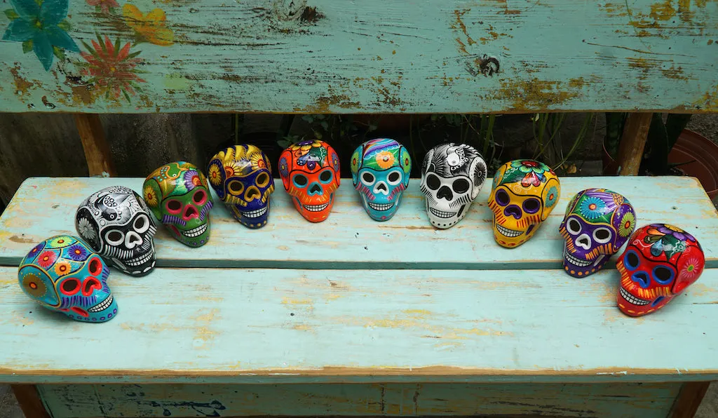 Mexican Painted Skulls, Set of 12 Medium Size Skulls, Day of the Dead Decorations