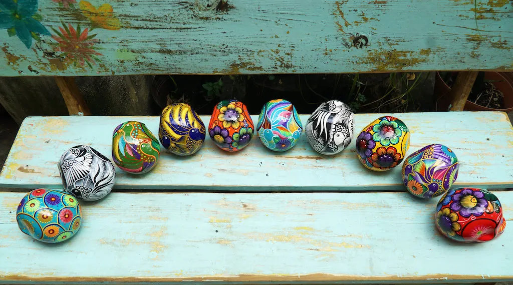 Mexican Painted Skulls, Set of 12 Medium Size Skulls, Day of the Dead Decorations