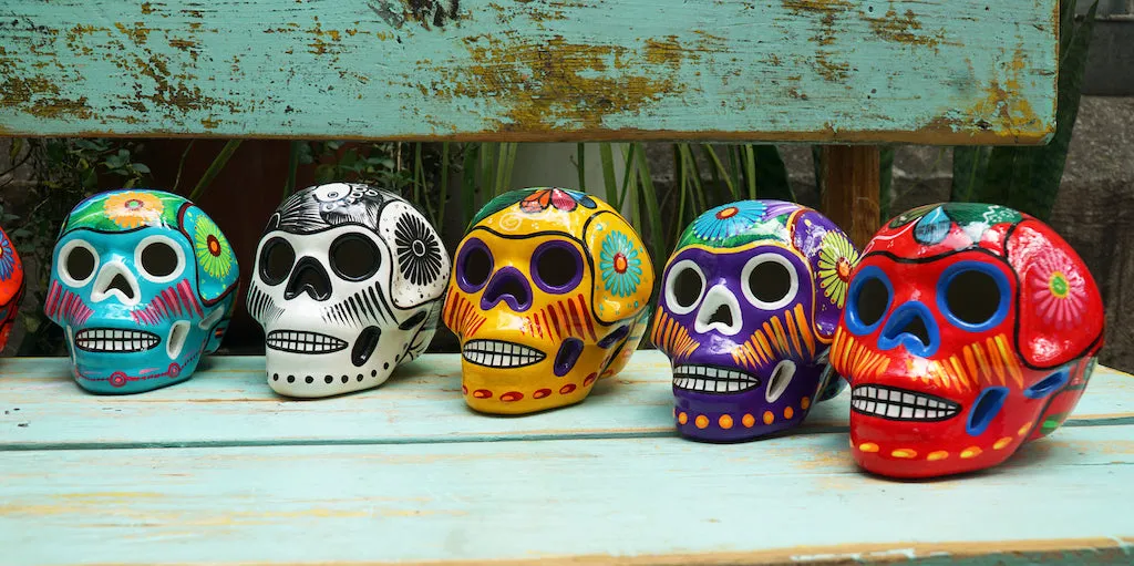 Mexican Painted Skulls, Set of 12 Medium Size Skulls, Day of the Dead Decorations