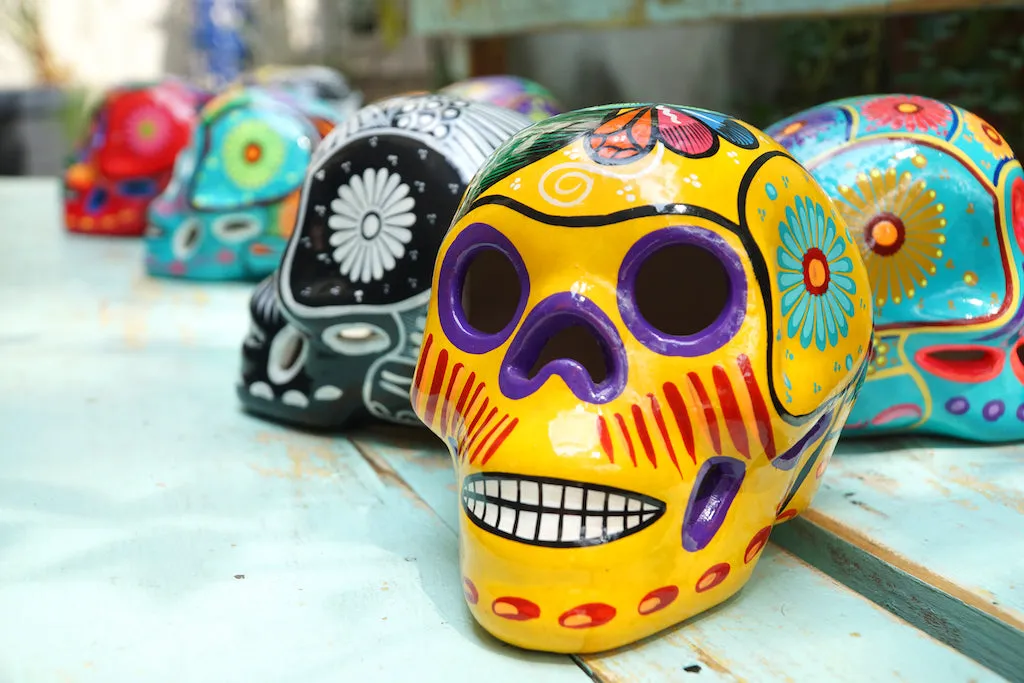 Mexican Painted Skulls, Set of 12 Medium Size Skulls, Day of the Dead Decorations