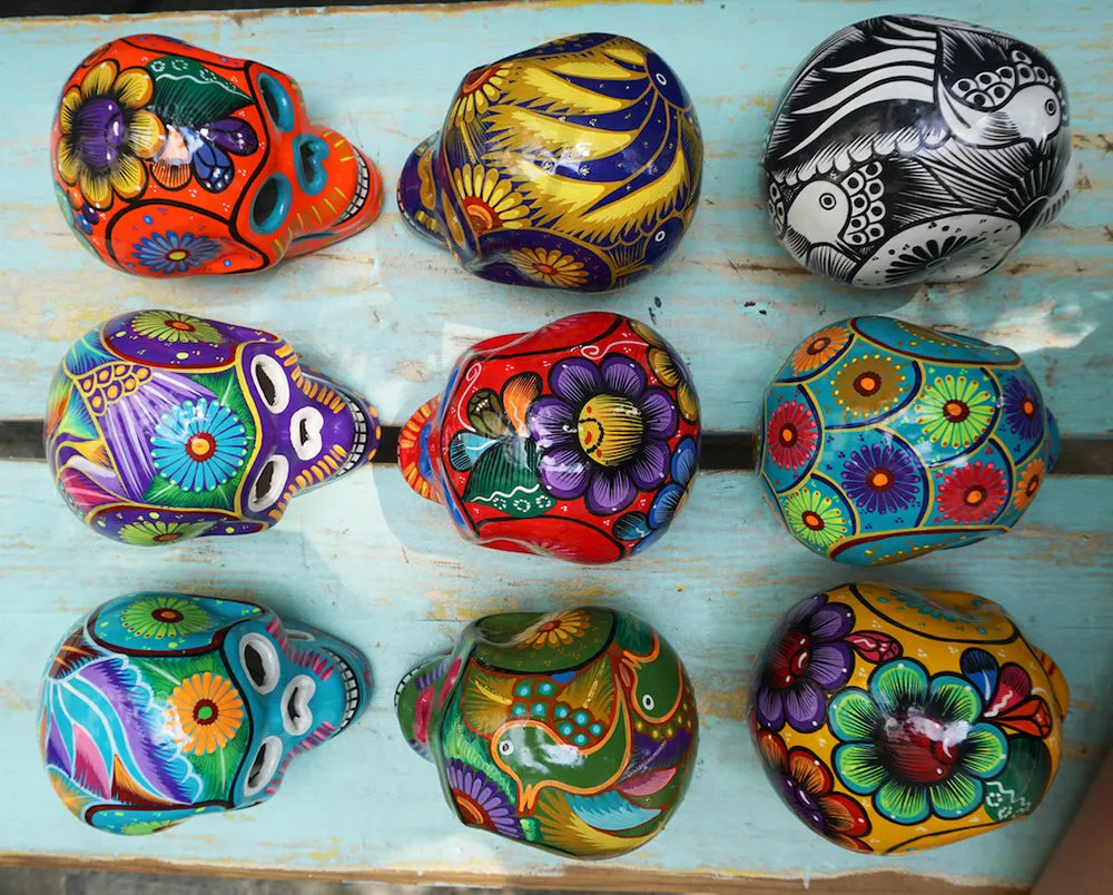 Mexican Painted Skulls, Set of 12 Medium Size Skulls, Day of the Dead Decorations