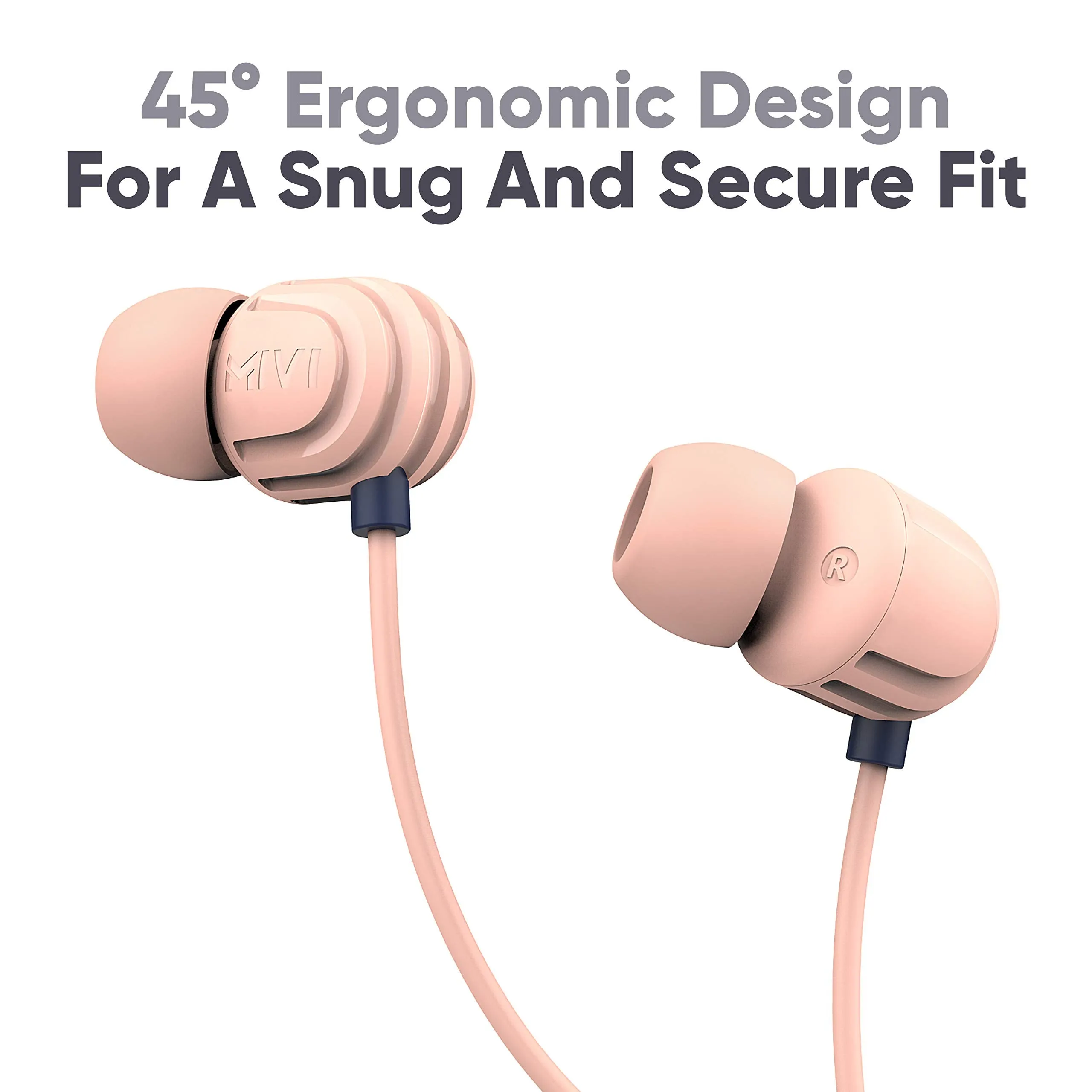 Mivi Rock and Roll E5 Wired In Ear Earphones with HD Sound and Extra Powerful Bass with Mic, Tangle Free & Extra Length Cable | Earphones for Mobile | Beige