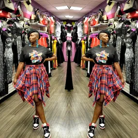 Muliti Burgundy Plaid Front Tie Skirt