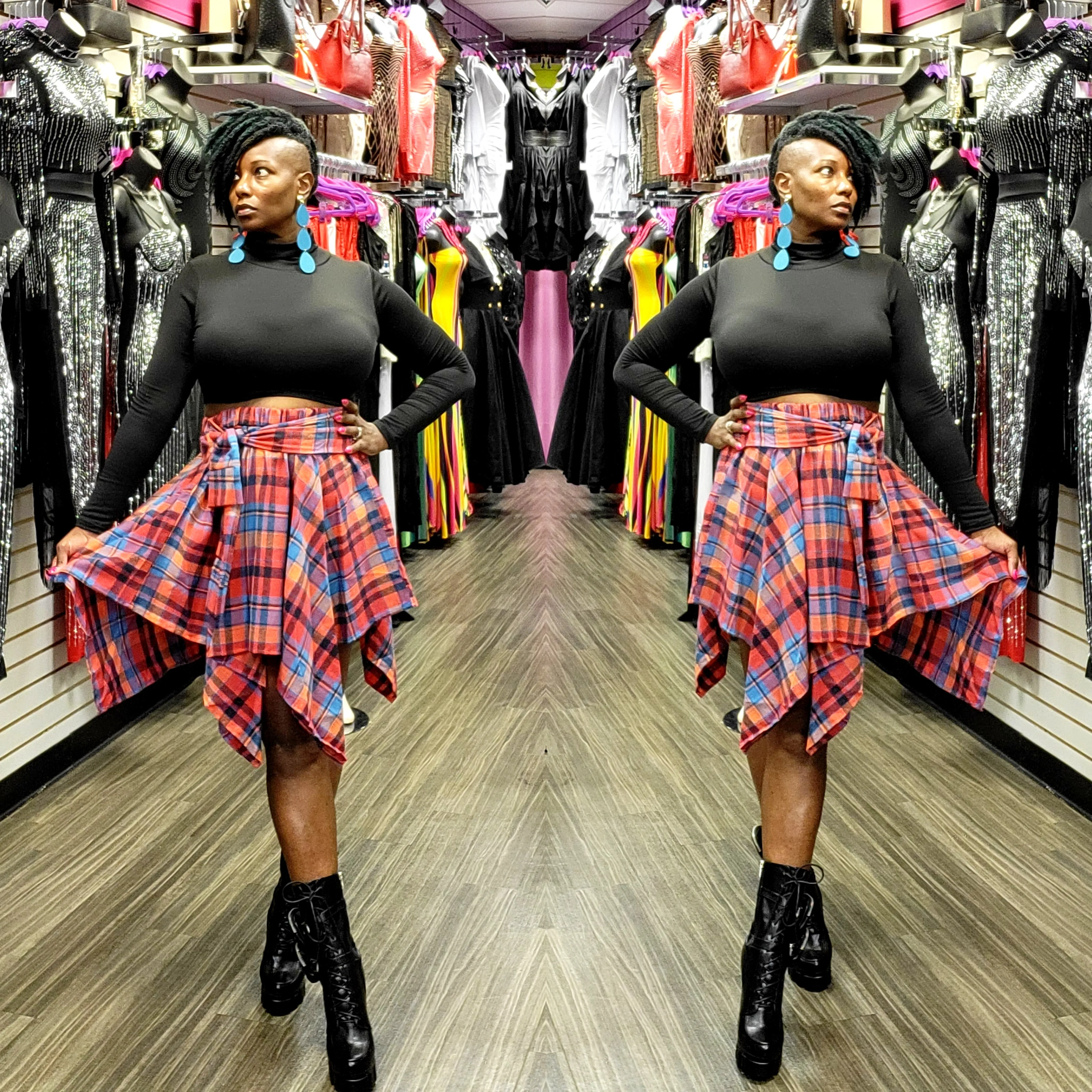 Muliti Burgundy Plaid Front Tie Skirt