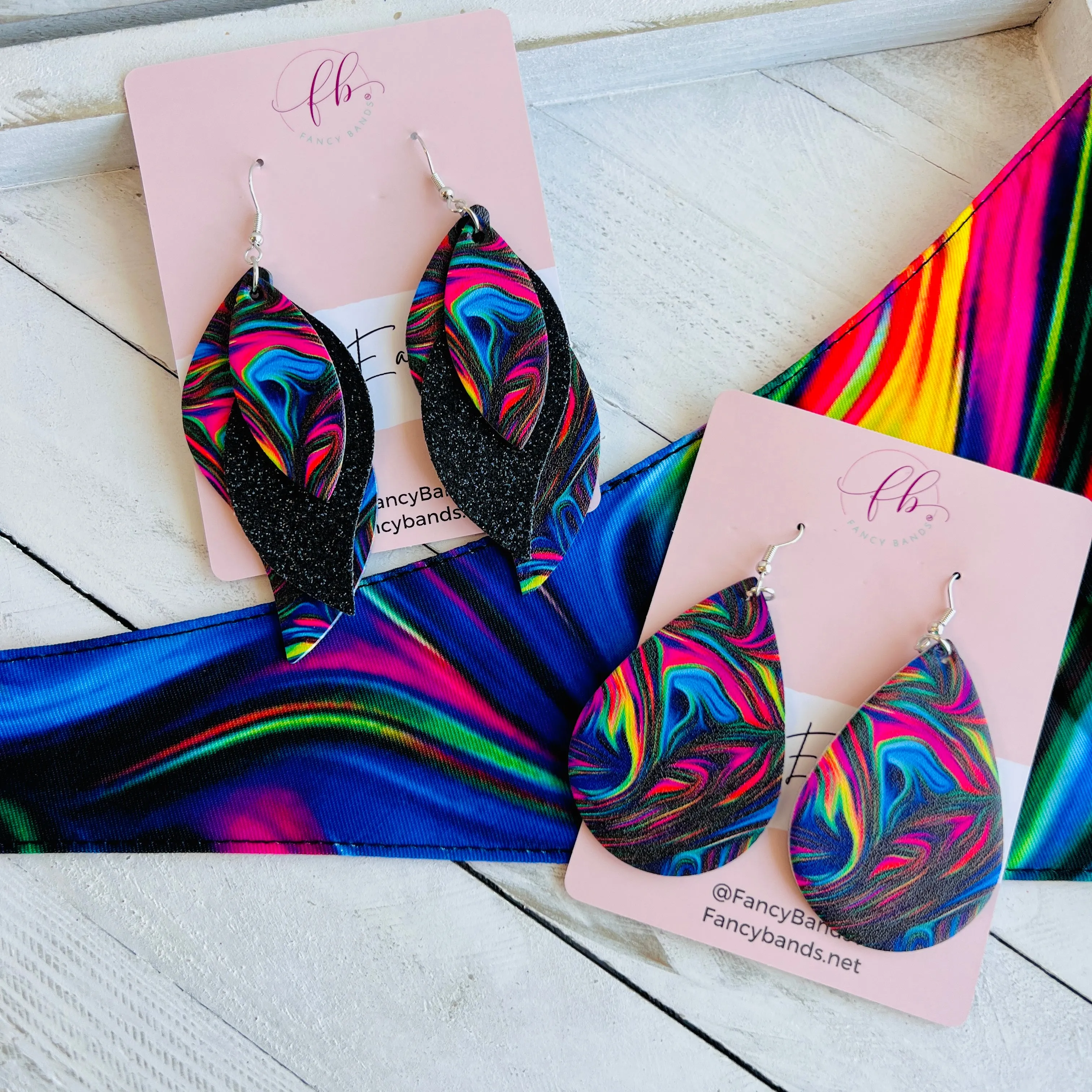 Neon Taffy Faux Leather Teardrop Ear Bling Two Styles Available